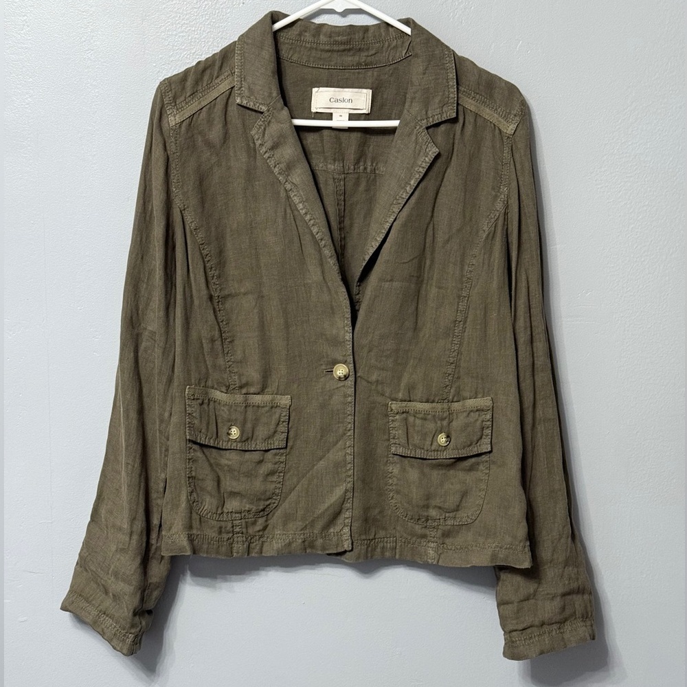 #5) 100% Linen Caslon Olive Women's Blazer